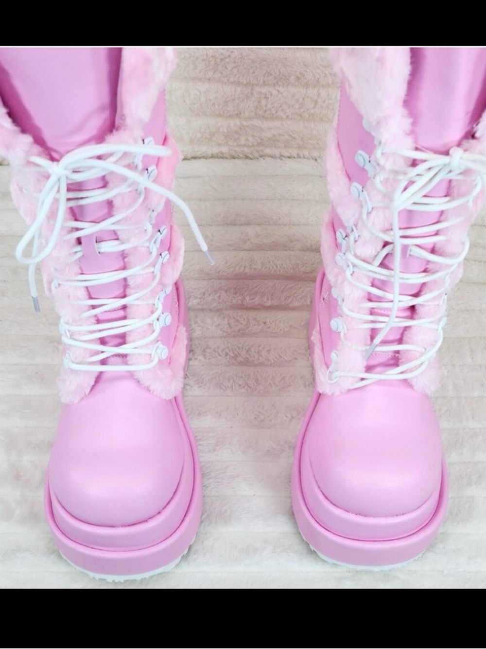 Demonia Bear 202 Baby Pink Faux Leather Platform Boots NEW 9 - Picture 12 of 13